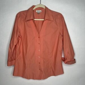 COLDWATER CREEK Coral 3/4 Sleeve NO IRON Button Front Shirt Top Medium Blouse
